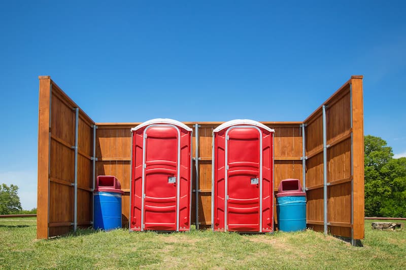 Short-term porta potty units staged for delivery in Monahans, Texas